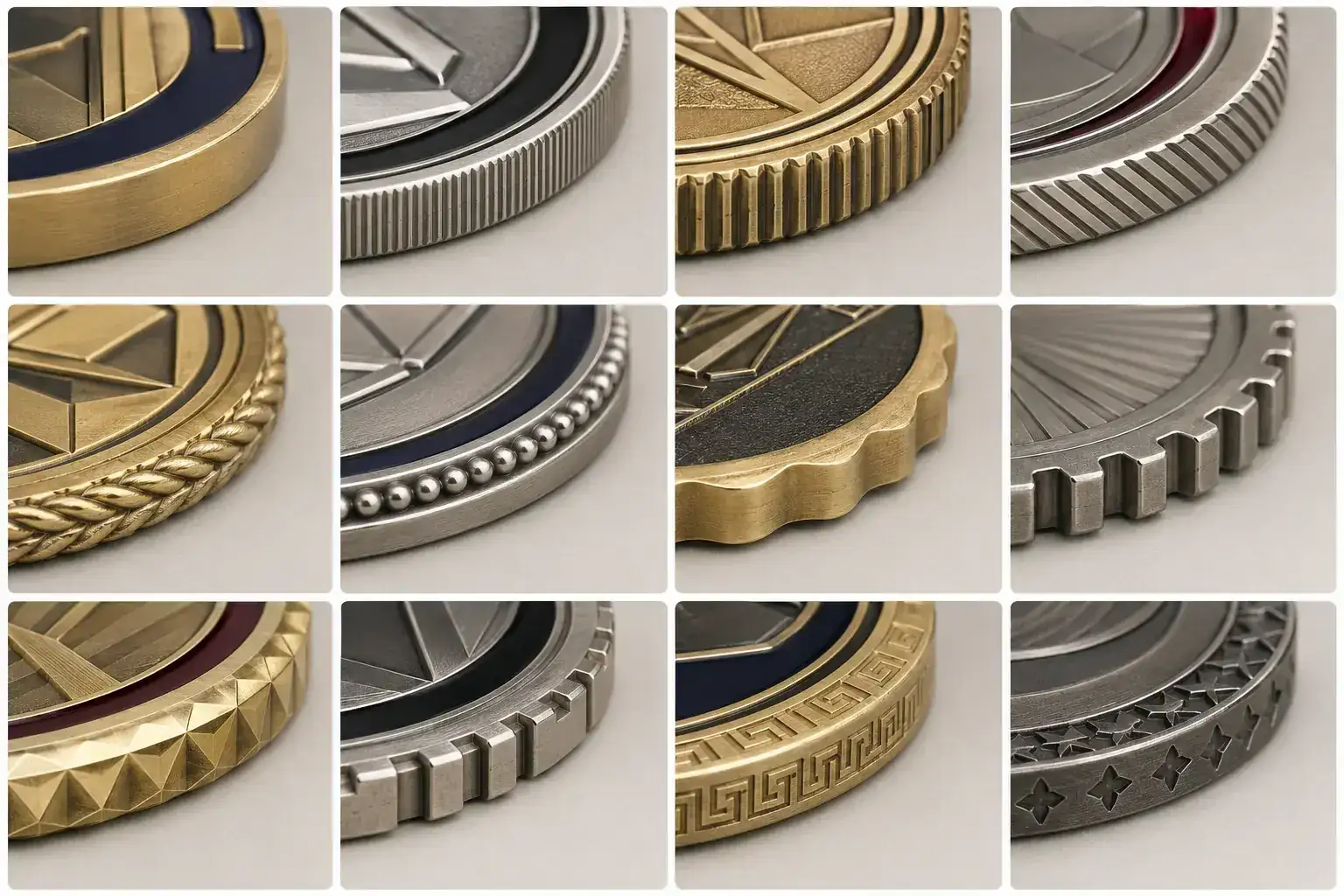 Custom coin edge patterns and edge lettering
