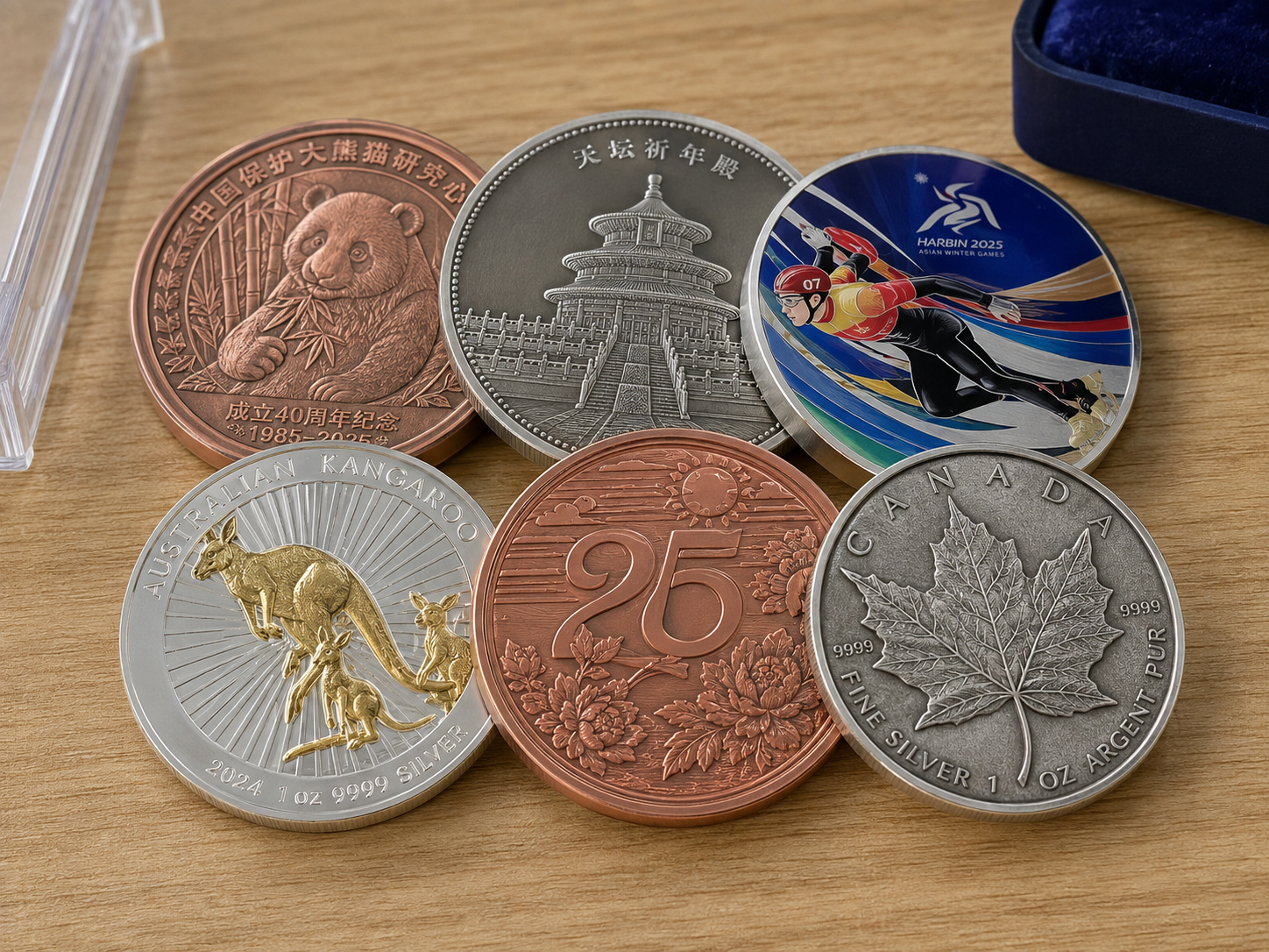 Comparison of zinc alloy, copper, sterling silver and stainless steel commemorative coin effects