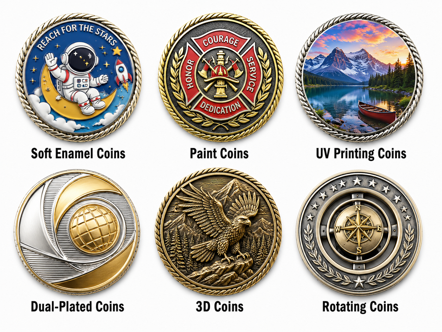UV color, enamel and polished gold custom coin finishes