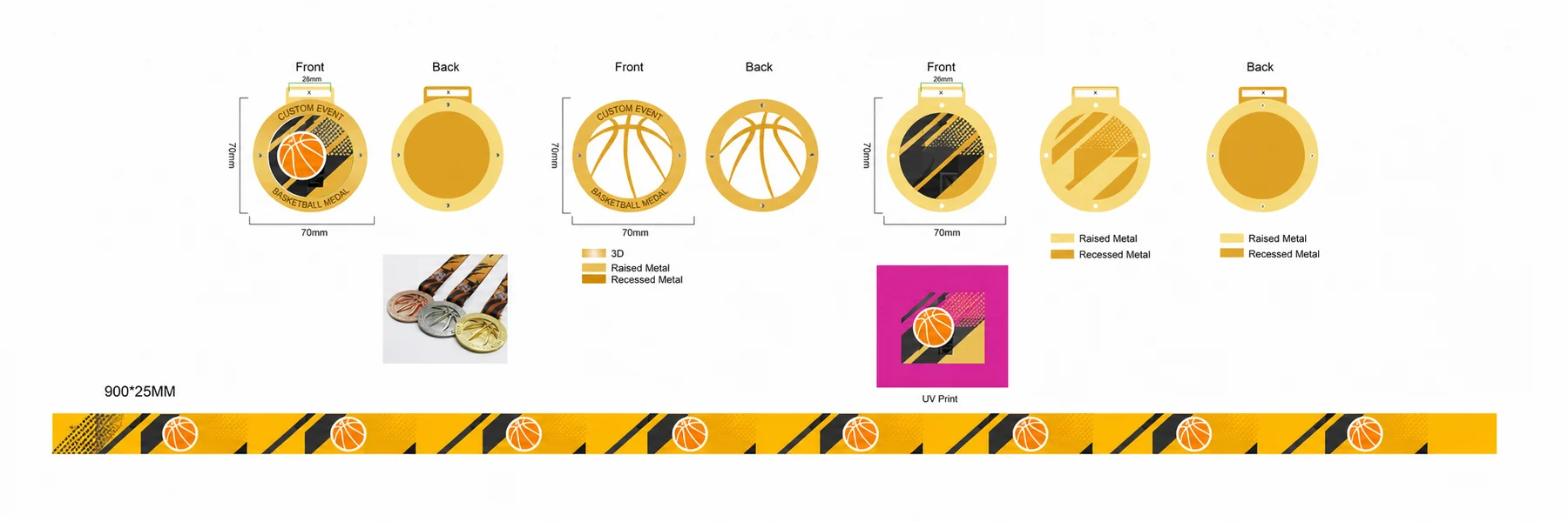 Anonymized production confirmation proof showing medal layers, dimensions and ribbon