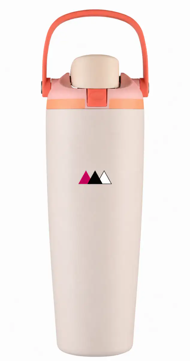 Anonymized bottle effect proof with a magenta black and white triangle mark