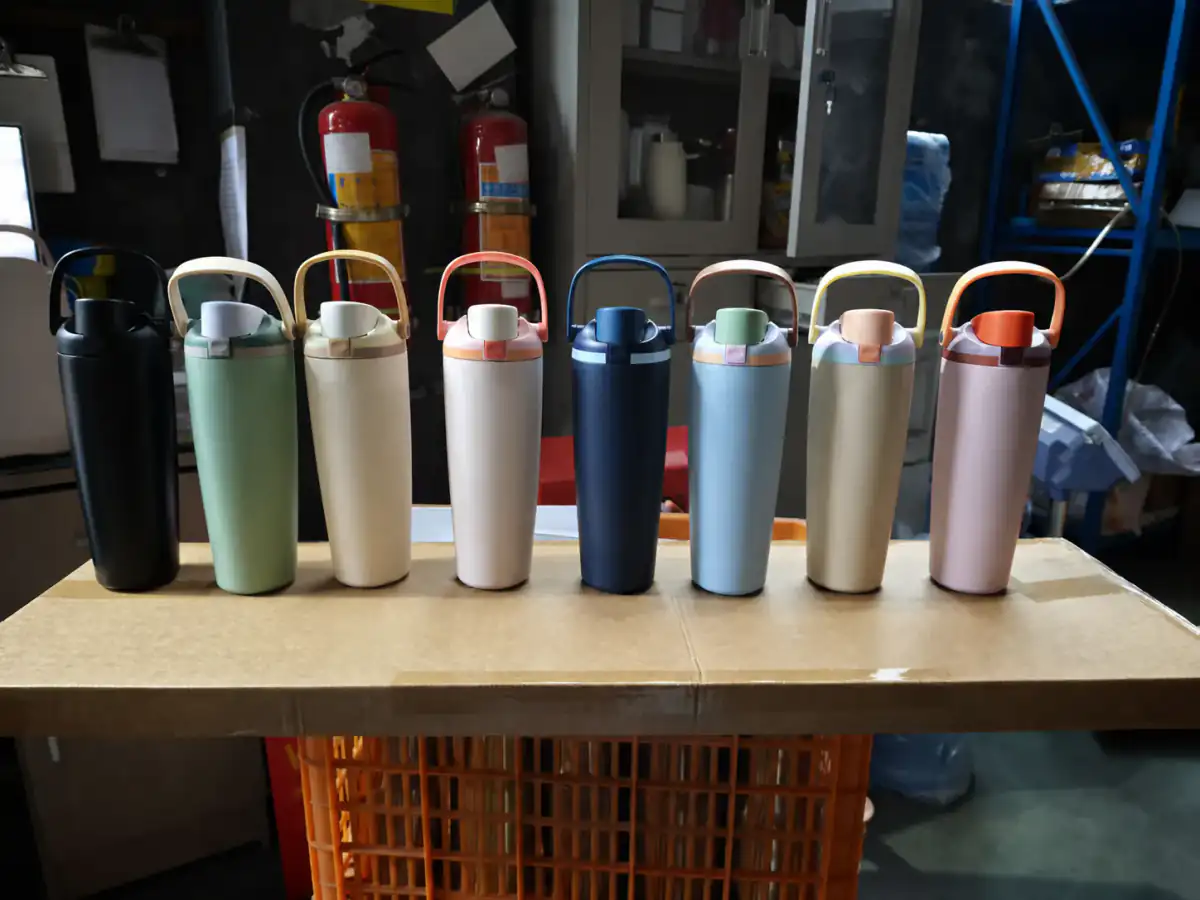 Anonymized stainless-steel insulated bottles during bulk production