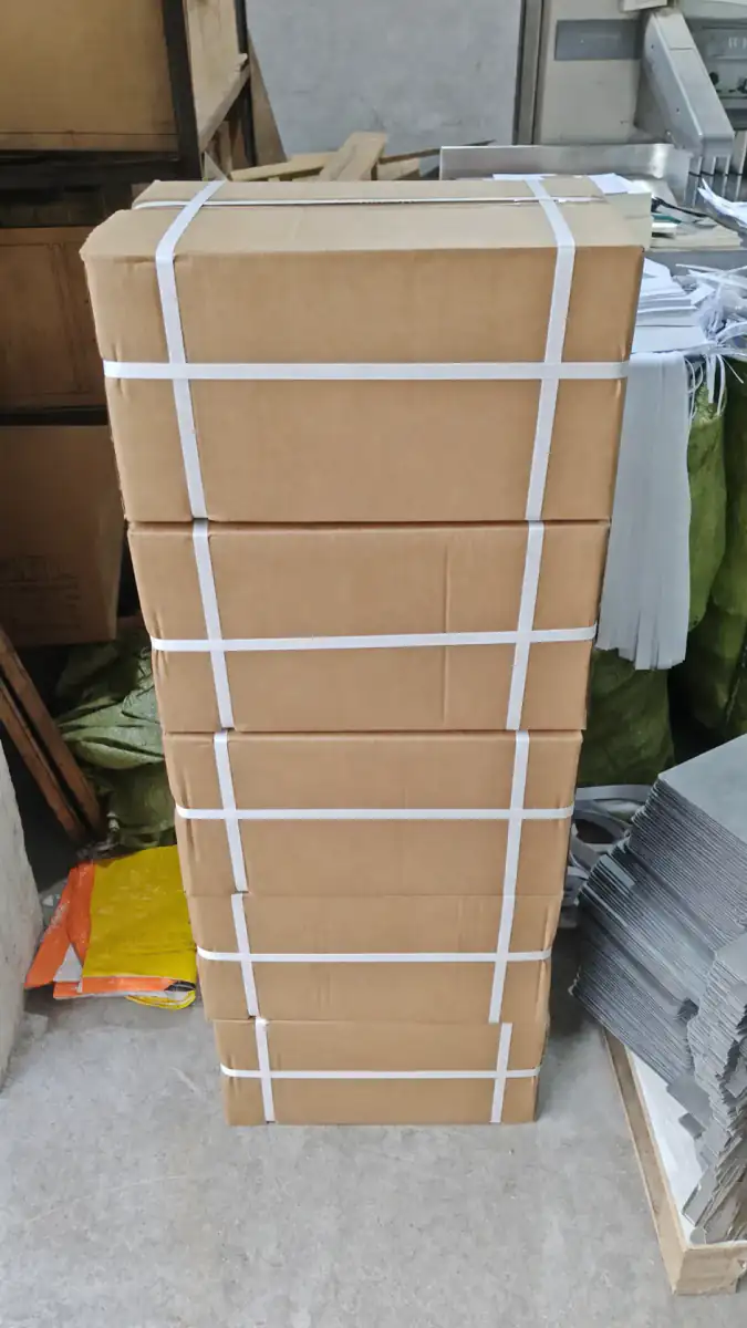 Anonymized strapped cartons prepared for shipment