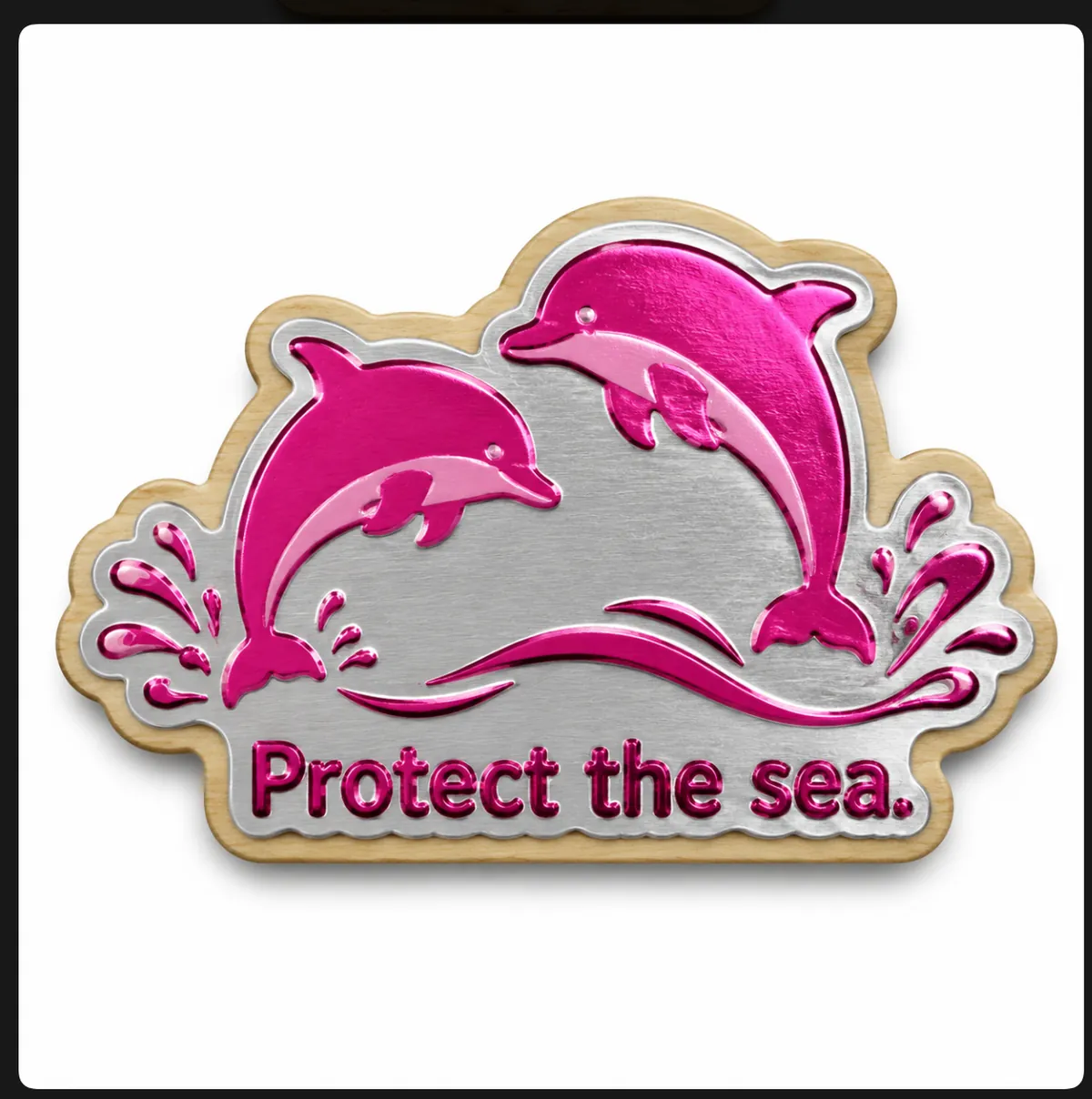 Pink dolphin wood fridge magnet with metallic foil